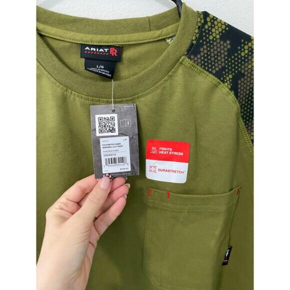 New Ariat FR Stretch Camo Baseball Long Sleeve T-Shirt Size Large - Picture 3 of 3